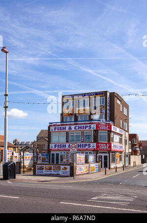 Die traditionelle Fish und Chips shop in Blackpool, Lancashire, Großbritannien Stockfoto