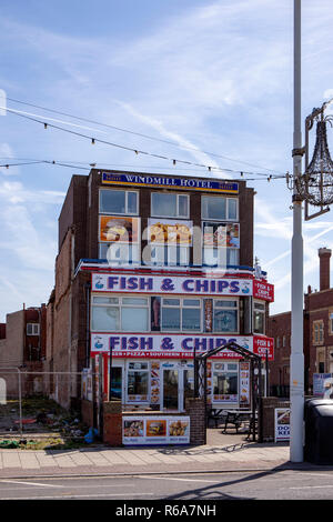 Die traditionelle Fish und Chips shop in Blackpool, Lancashire, Großbritannien Stockfoto