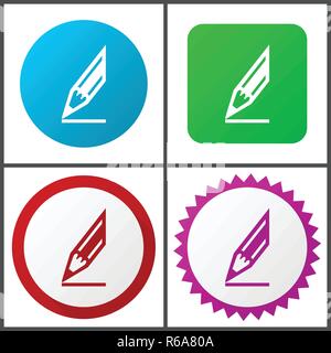 Bleistift Rot, Blau, Grün und Rosa vektor Icon Set. Web Icons. Flaches Design Zeichen und Symbole einfach zu bearbeiten Stock Vektor