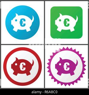 Sparschwein Rot, Blau, Grün und Rosa vektor Icon Set. Web Icons. Flaches Design Zeichen und Symbole einfach zu bearbeiten Stock Vektor
