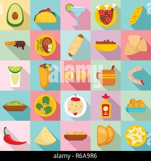 Mexikanisches Essen Icon Set. Flachbild der mexikanischen Küche Vector Icons für Web Design Stock Vektor