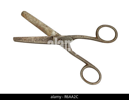 Kleine alte vintage Schere isoliert auf weißem Stockfoto