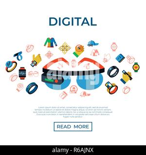 Digitale Vektor tragbare Technologie Symbole Infografiken eingestellt Stock Vektor