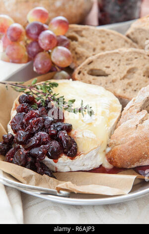 Baked Brie und Preiselbeeren Stockfoto