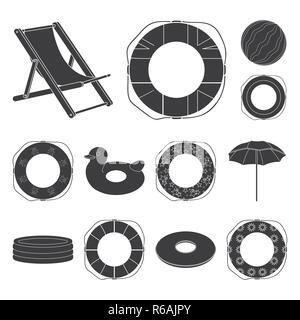 Mehrfarbige schwimmen Kreis schwarze Symbole in der Sammlung für Design. Verschiedene lifebuoysvector Symbol lieferbar Abbildung. Stock Vektor