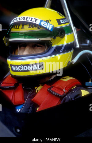 Ayrton Senna in seinem Lotus Renault an der portugiesischen Grand Prix 1985 Stockfoto