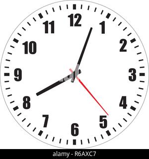 Vector Illustration von leeren Zifferblatt Zifferblatt mit arabischen Ziffern, Stunde, Minute und Sekunde die Hände auf weißem Hintergrund Stock Vektor
