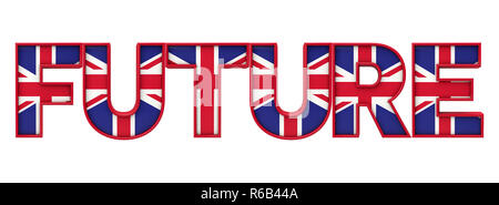 Zukunft Wort von Union Jack Flagge Schriftzug. 3D-Rendering Stockfoto