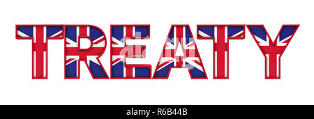 Vertrag Wort aus Union Jack Flagge Schriftzug. 3D-Rendering Stockfoto