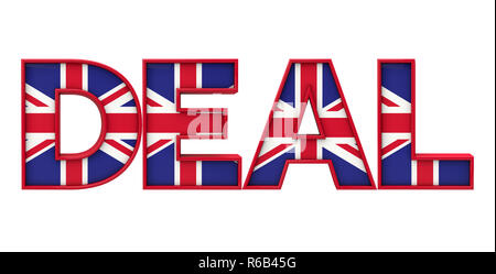 Viel Wort aus Union Jack Flagge Schriftzug. 3D-Rendering Stockfoto