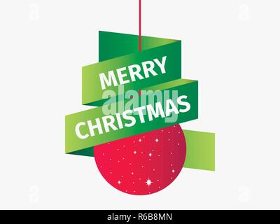 Frohe Weihnachten. Red christmas Ball mit Green Ribbon. Grußkarte design Vorlage. Vector Illustration Stock Vektor