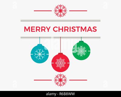 Frohe Weihnachten. Hängende Weihnachtskugeln mit Schneeflocken, Grußkarten. Vector Illustration Stock Vektor