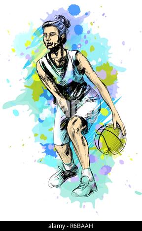 Abstrakte Basketball Spieler mit Ball von einem Splash von Aquarell Stock Vektor