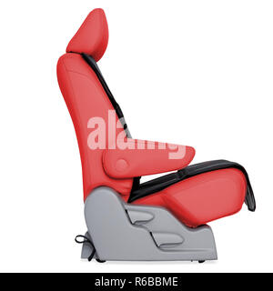 Isolierte Modernes rotes Leder Sitz der Auto mit Sitz Protector auf weißem Hintergrund Stockfoto