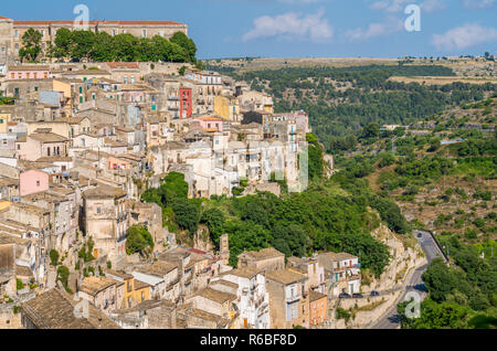 Panoramablick von Ragusa Ibla, barocken Stadt in Sizilien (Sicilia), Süditalien. Stockfoto