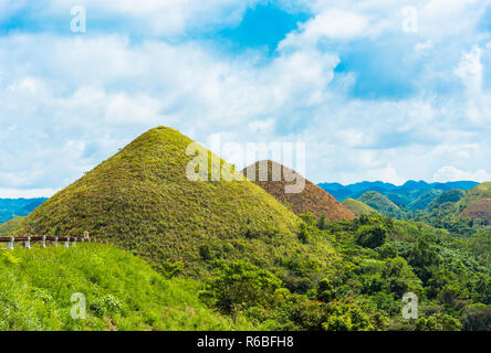 Blick auf den Chocolate Hills an einem sonnigen Tag auf der Insel Bohol, Philippinen Stockfoto