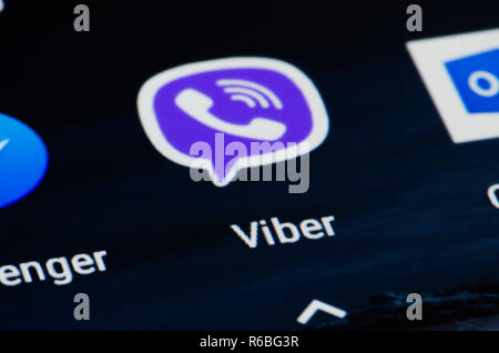 Viber Symbol auf dem Smartphone. App für Chats, Anrufe und Nachrichten, plattformübergreifenden Instant Messaging und Voice-over-IP Stockfoto