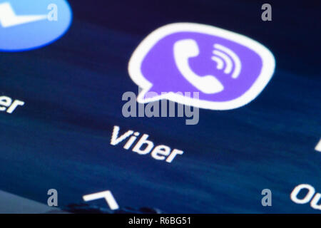 Viber Symbol auf dem Smartphone. App für Chats, Anrufe und Nachrichten, plattformübergreifenden Instant Messaging und Voice-over-IP Stockfoto