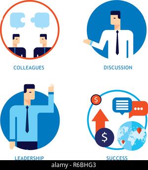 Erfolgreiche Geschäft Leute Partnerschaft flachbild Icon Set Happy Geschäftsmann Infografiken Vector Illustration Stock Vektor