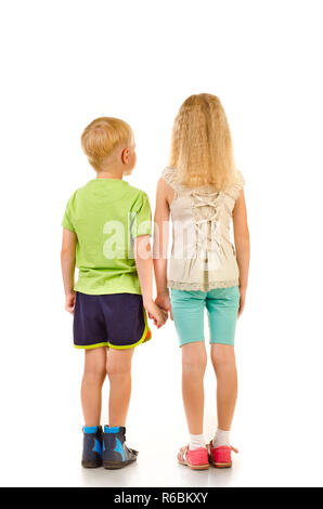 Junge und Mädchen isoliert auf weißem Hintergrund Stockfoto