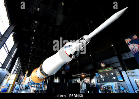 Befehl Modul und starten Escape System (LES) der Saturn V die Saturn V Halle am Davidson Center, US-Raketen- und Space Center in Huntsville Stockfoto