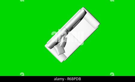 3D-Rendering von einem weißen Stuhl auf grün Top View isoliert Stockfoto