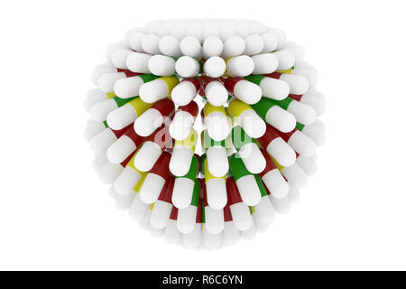 Gesundheit konzeptionelle, mit Bündel von Kapseln, Medizin oder Pillen, auf weißem Hintergrund. Geometrische 3D-Rendering. Stockfoto