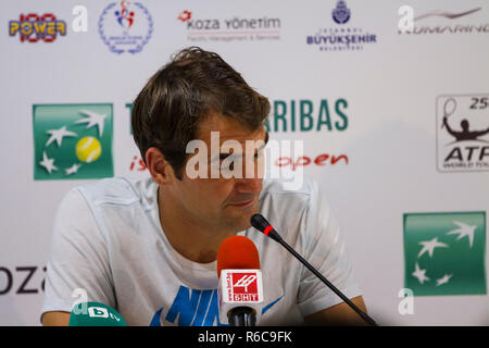 Roger Federer an Garanti Koza, Istanbul in der Türkei 2015. Spielen auf Sandplatz Tennis. Stockfoto