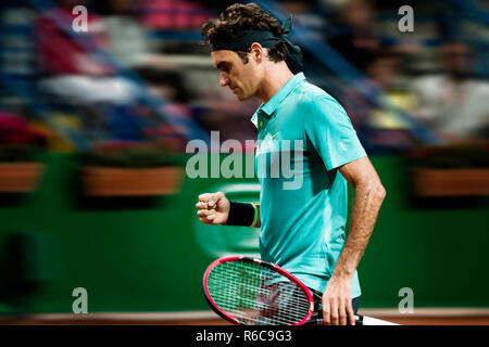 Roger Federer an Garanti Koza, Istanbul in der Türkei 2015. Spielen auf Sandplatz Tennis. Stockfoto