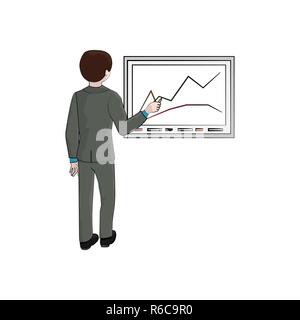 Geschäftsmann (Mann, junge) erstellt ein Diagramm. Vektor Stock Vektor