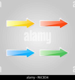 Set aus farbigem Glas Pfeile auf grauem Hintergrund. Vector Illustration. Stock Vektor