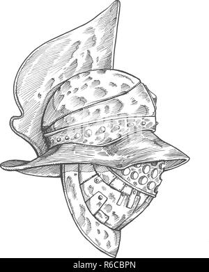 Römischen Helm. Zentangle stilisiert. Vector Illustration. Muster. Freehand Bleistift. Hand gezeichnet Stock Vektor