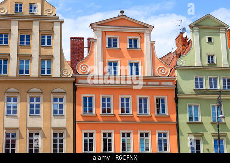 Marktplatz, bunte Häuser, Niederschlesien, Wroclaw, Polen Stockfoto