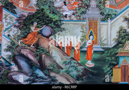 Buddhistische Tempel Wandmalerei Kunst in Thailand Stockfoto
