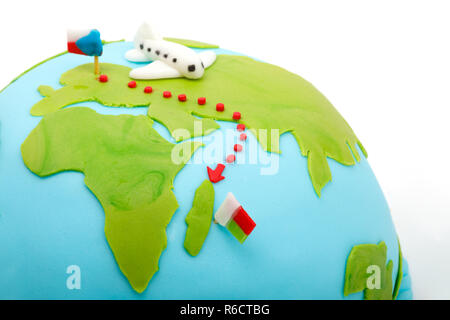 Geburtstag Kuchen wie Globe, Travel Concept Stockfoto