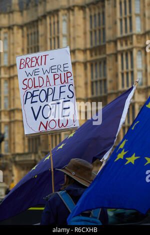 London, Großbritannien. 4. Dez, 2018. Weiterhin ein Verfechter hält ein Plakat außerhalb des Parlaments. Credit: Kevin J. Frost-/Alamy leben Nachrichten Stockfoto