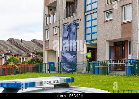 Inverness, Schottland, Großbritannien. Szene der angeblichen Verbrechen des Mordes im Jahr 2017 im Verhältnis der Darstellung von Thomas Haining, 20, der wiederholt zufügen Blunt Force Trauma bis 23 Tage alten Mikayla's Kopf und Körper innerhalb von 115 Mackay Road, Inverness beschuldigt wird. Haining erschienen Glasgow am hohen Gericht und der Richter den Fall bis zum 8. Februar 2019. Credit: JASPERIMAGE/Alamy leben Nachrichten Stockfoto