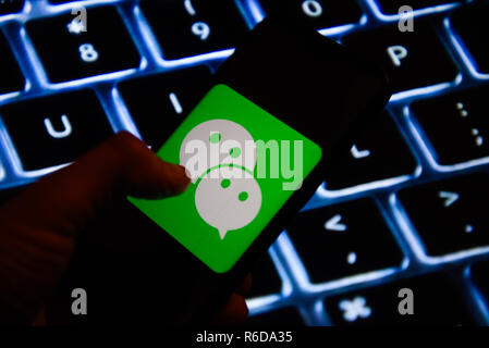 Krakau, Polen. 5 Dez, 2018. Wechat Logo ist auf ein Android Mobiltelefon gesehen. Credit: Omar Marques/SOPA Images/ZUMA Draht/Alamy leben Nachrichten Stockfoto