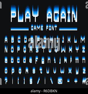 Pixel Font. 8-bit-Symbole. Digital Video Spiel Stil. Buchstaben und Zahlen. Vintage Retro Schrift abc. Fehler Computer Video. Farbe Abstrakte beschädigt werden. Futuristischen Stil. Vektor Alphabet. Stock Vektor