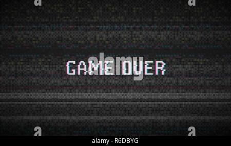 Glitch Textur pixel. Test TV-Bildschirm Digital VHS Hintergrund. Game Over. Fehler Computer Video. Abstrakte schwarz beschädigt werden. Stock Vektor