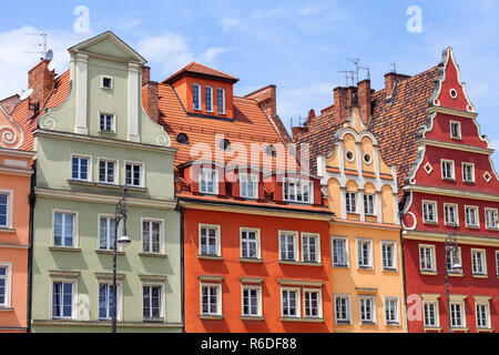 Hauptmarkt, bunte Häuser, Niederschlesien, Wroclaw, Polen Stockfoto