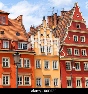 Marktplatz, bunte Häuser, Niederschlesien, Wroclaw, Polen Stockfoto