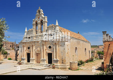 Die wichtigste Kirche von Kloster Arkadi, Symbol für den Kampf der Kreter gegen das Osmanische Reich, Rethymno, Kreta, Griechenland Stockfoto