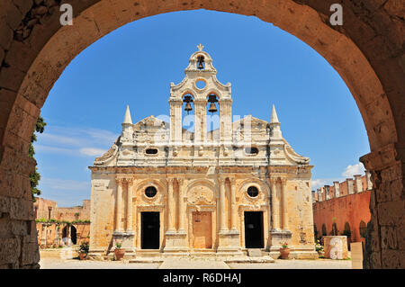 Die wichtigste Kirche von Kloster Arkadi, Symbol für den Kampf der Kreter gegen das Osmanische Reich, Rethymno, Kreta, Griechenland Stockfoto