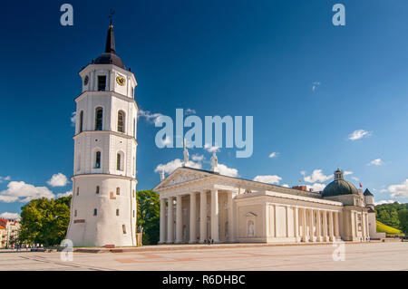 Dom Basilika St. Stanislaus und St. Vladislav mit dem Glockenturm im Sommer sonnigen Tag, Vilnius, Litauen Stockfoto