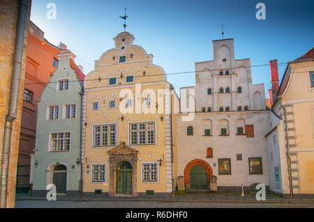 Drei Brüder, ein Cluster von mittelalterlichen Häusern in der Altstadt Riga Lettland Stockfoto