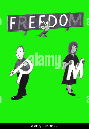 Menschen entfernen Briefe von einer Freiheit Zeichen Stockfoto