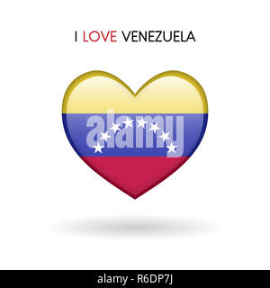 Liebe Venezuela Symbol. Flagge Herz glänzend Symbol auf weißem Hintergrund Stockfoto