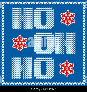 Weihnachtskarte mit gestrickten Santa Claus hohoho Phrase auf blauem Hintergrund. Stock Vektor