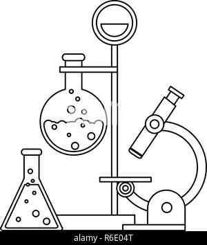 Wissenschaftliche Experimente und Untersuchungen Schwarz und Weiß Stock Vektor